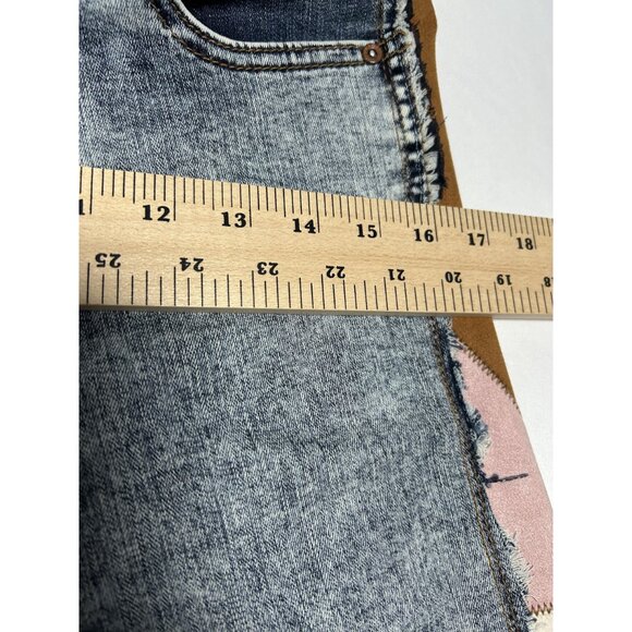 Grace In LA High Waist Patchwork Flare Jeans Size 27 Blue Denim - Picture 9 of 15